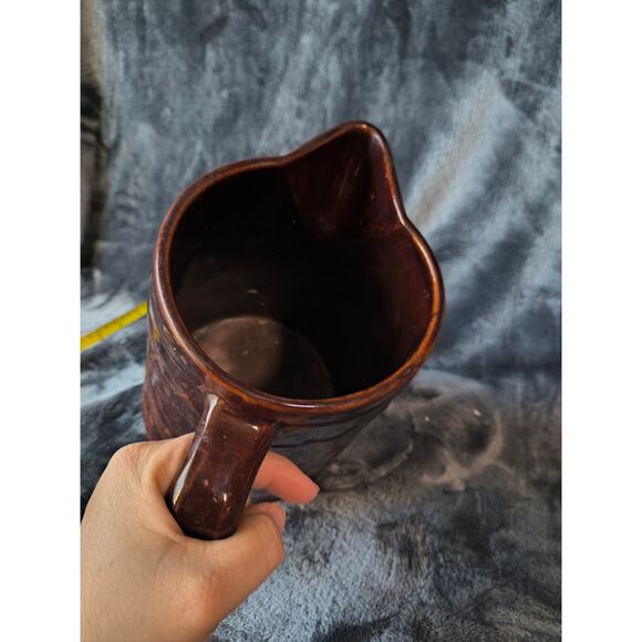 VINTAGE MARCREST BROWN STONEWARE PITCHER DAISY & DOT PATTERN - Picture 8 of 12